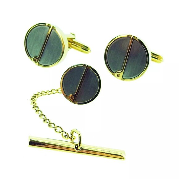 dunhill cuff 2 items set Silver & Gold Hardware Authentic used - Picture 1 of 9